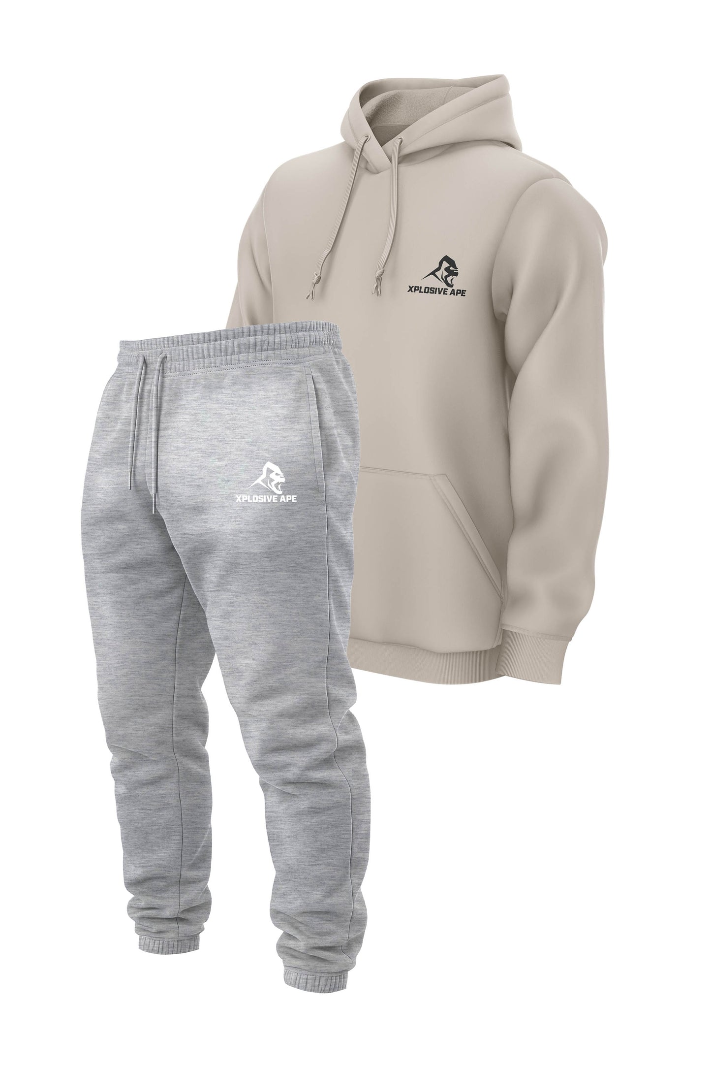 XAPE Classic String Hoodie & Classic Logo Joggers Combo - Sand/Ash Grey