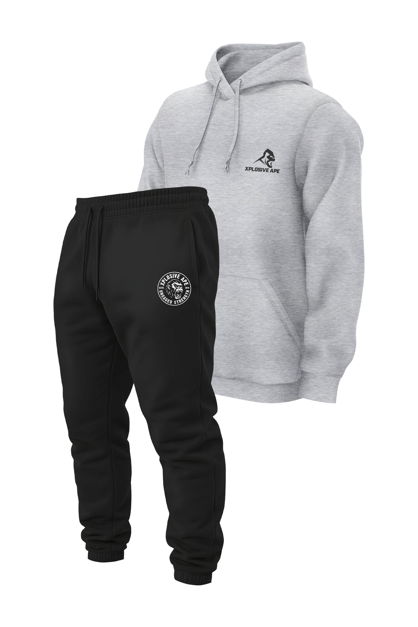 XAPE Classic V2 String Hoodie & Uncaged Strength Joggers Combo - Heather Grey/Black