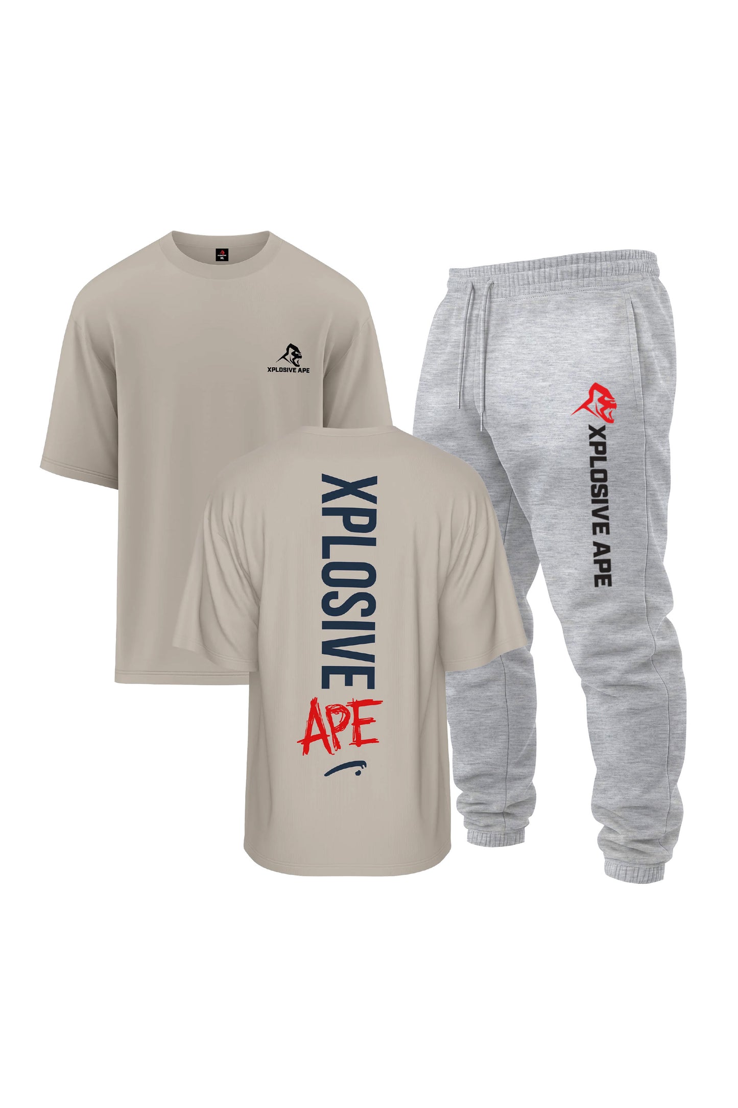 XAPE Graffiti V2 Oversized Tee & Originals V2 Joggers Combo - Sand/Ash Grey