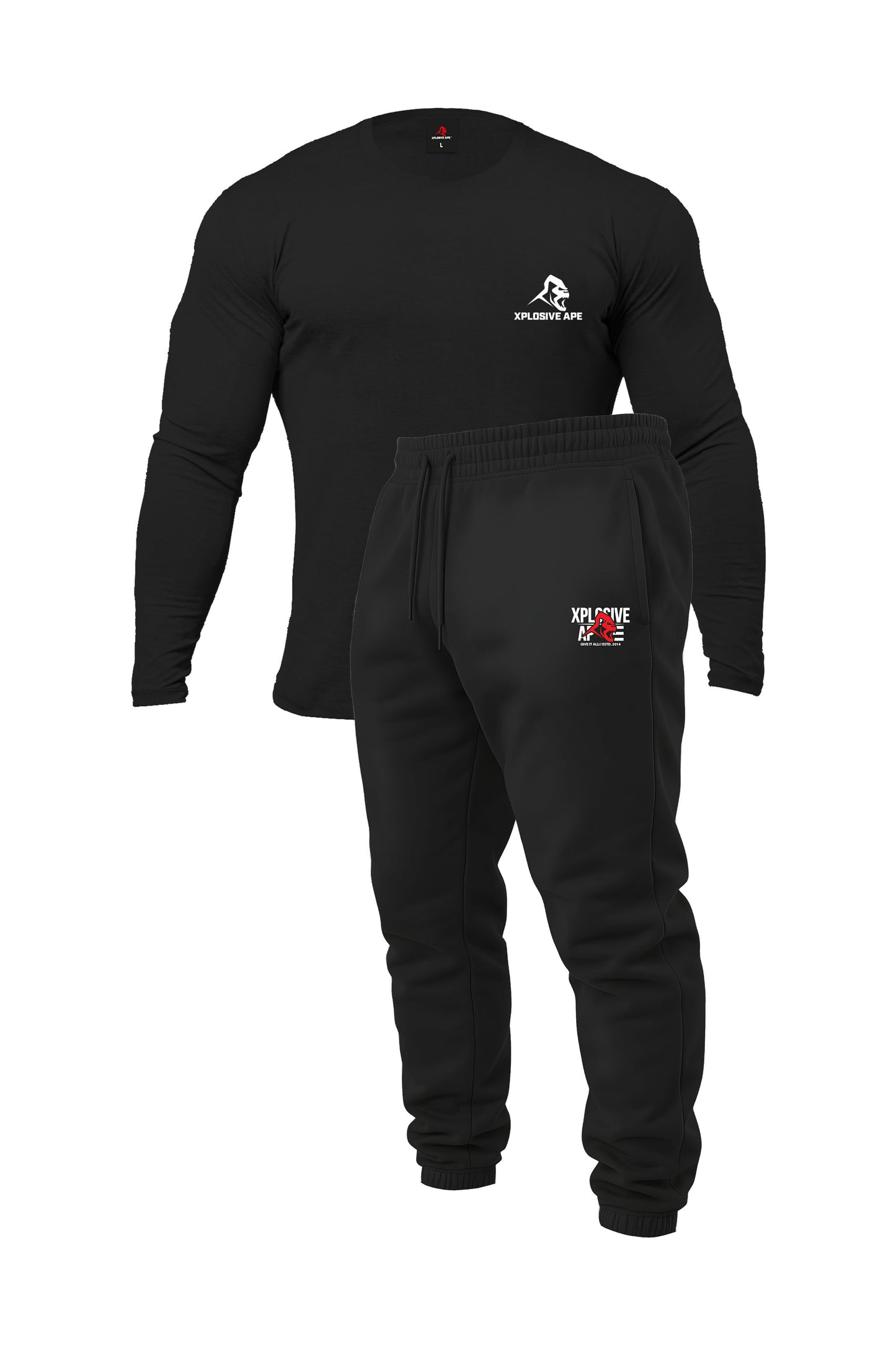 XAPE Prime Long Sleeve Tee & Stacked Logo Joggers Combo - Black