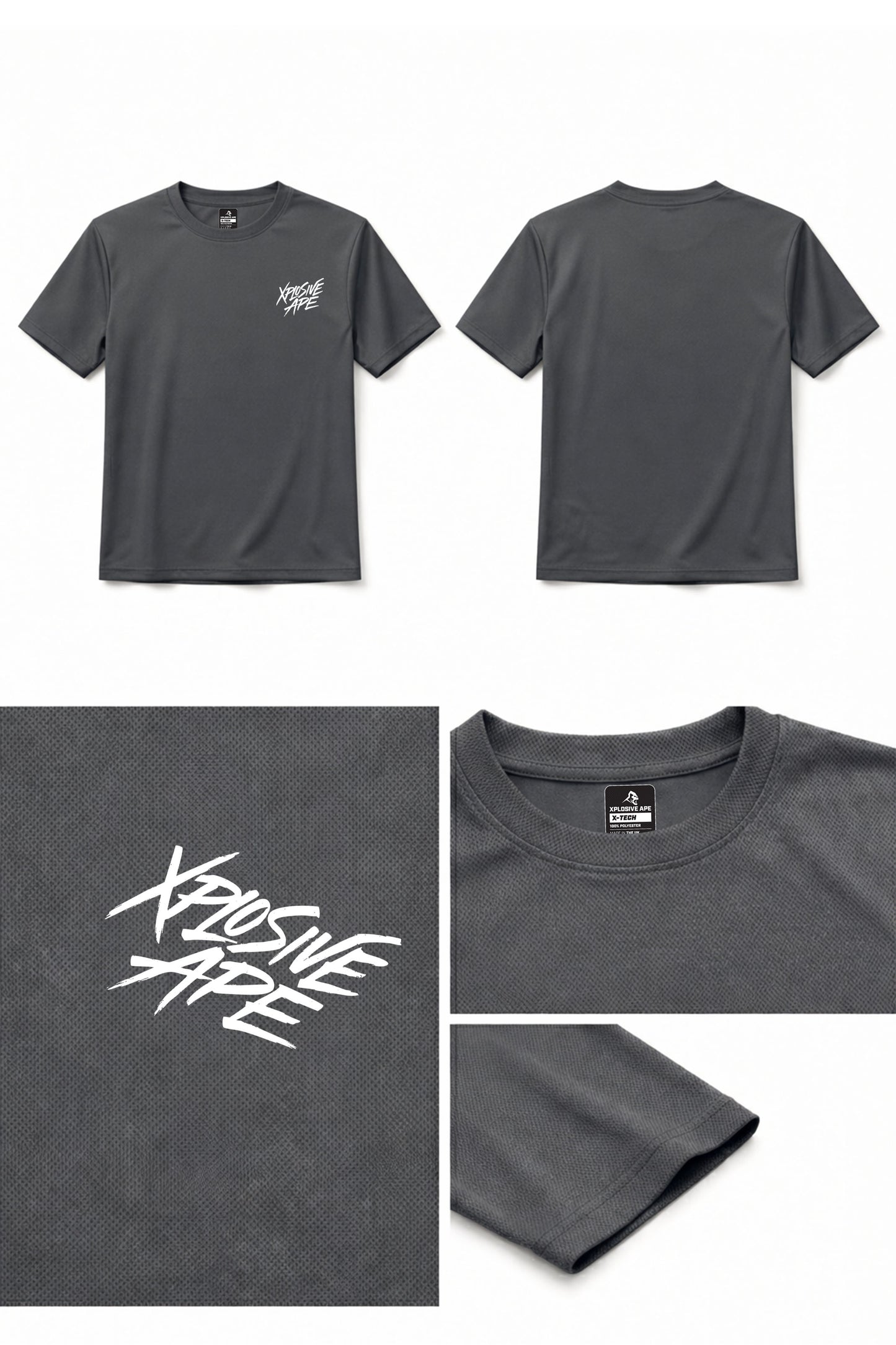XAPE Classic Brush Script X Tech Tee - Charcoal