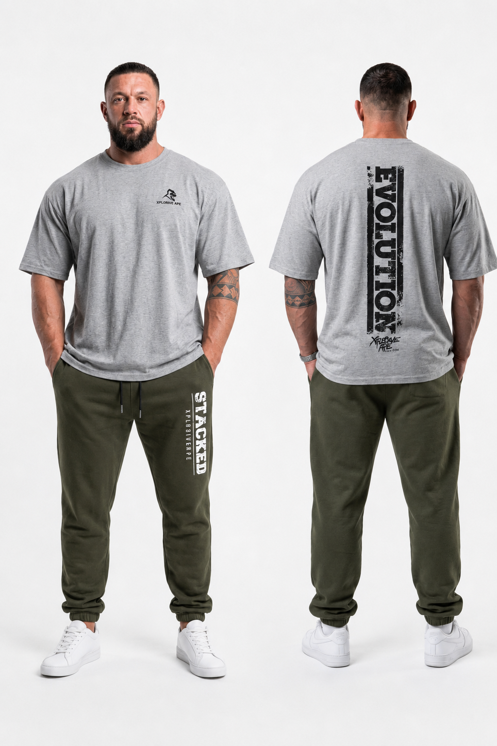 XAPE Evolution Tee & Stacked Joggers Combo - Sports Grey/Khaki
