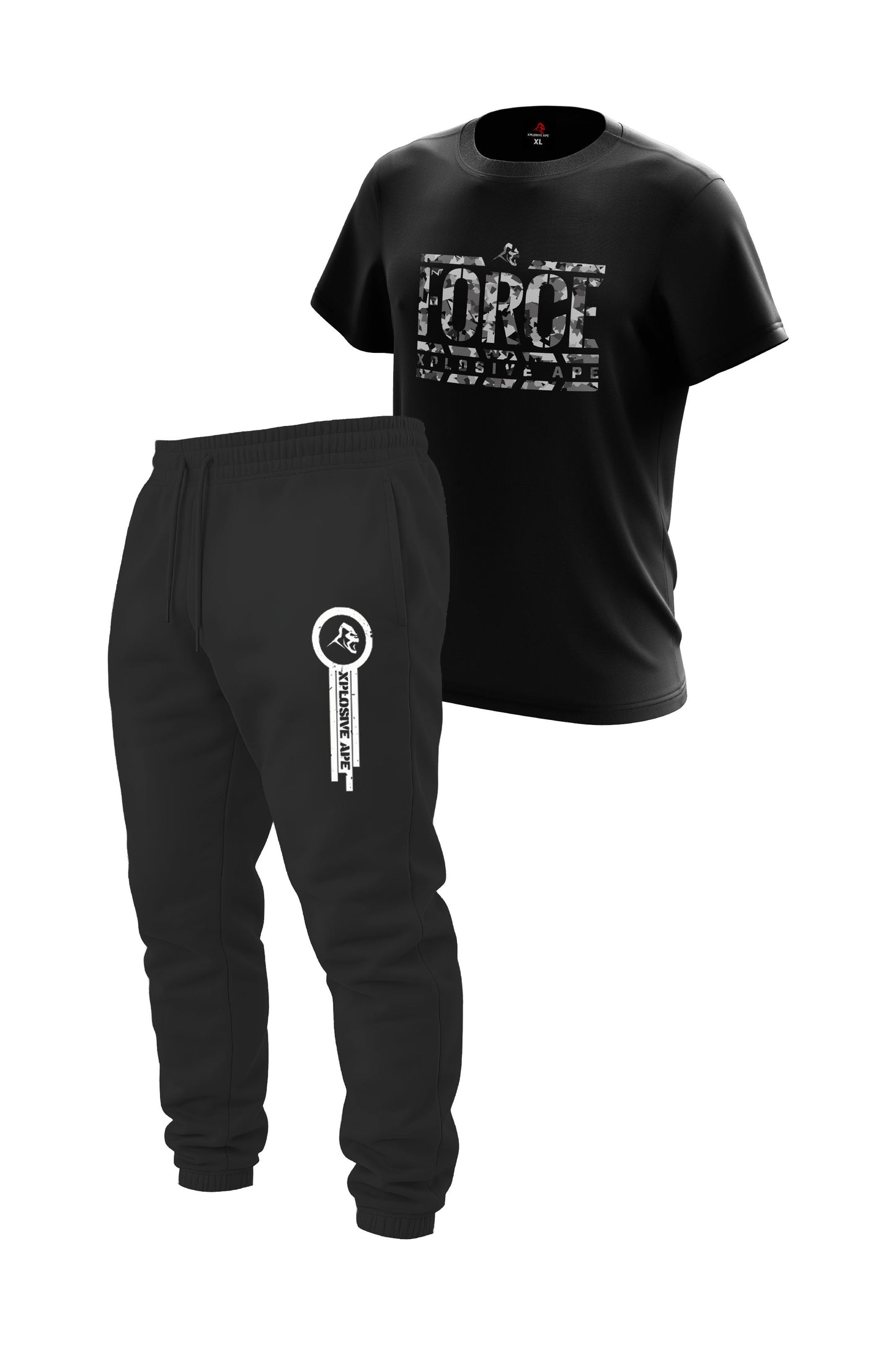 XAPE Force Grey Camo Tee & Panelled V4 Joggers - Black