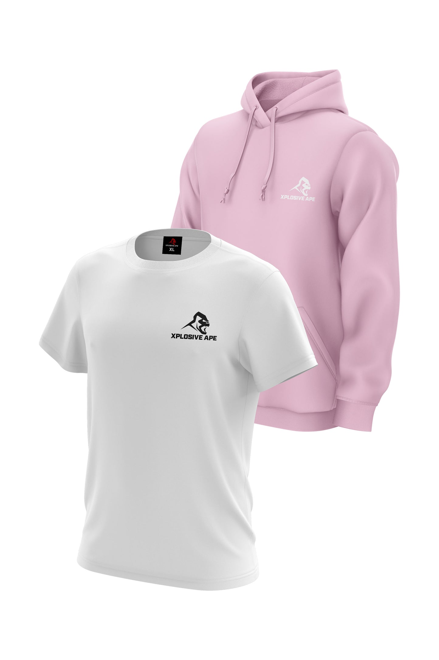 XAPE Classic String Hoodie & Logo Tee Combo - Light Pink/White
