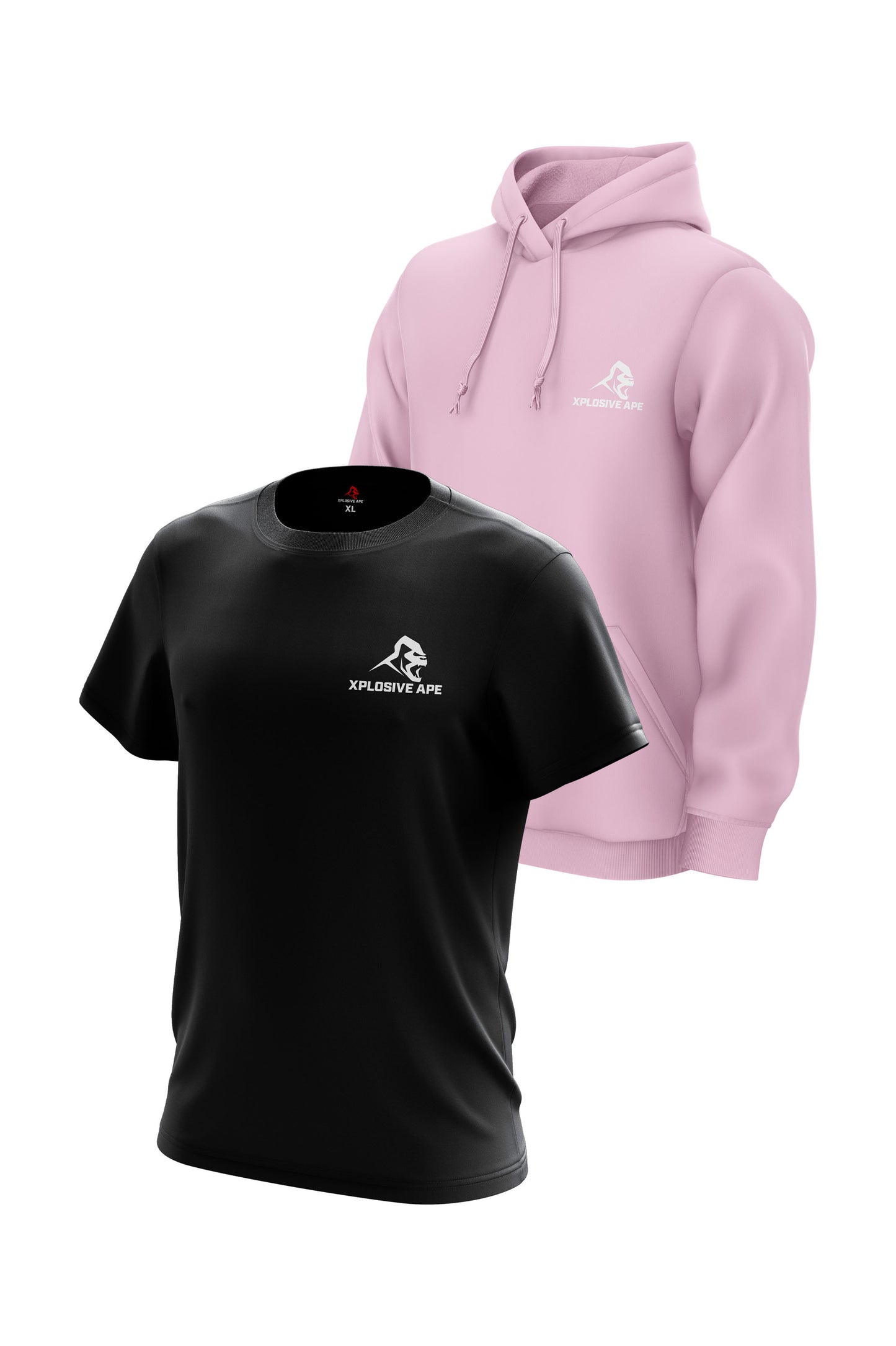 XAPE Classic String Hoodie & Logo V2 Tee Combo - Light Pink/Black