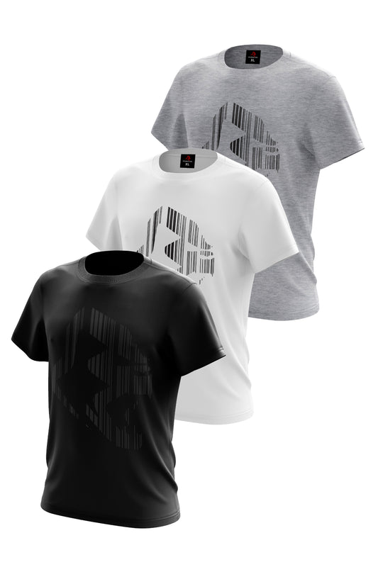 XAPE Apehead Barcoded 3 Tees Pack - White/Sports Grey/Black