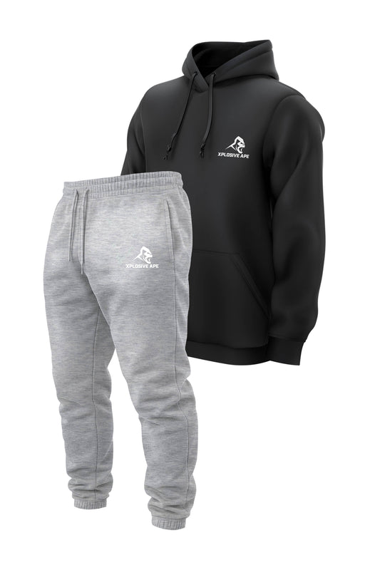 XAPE Classic String Hoodie & Classic Logo Joggers Combo - Black/Ash Grey