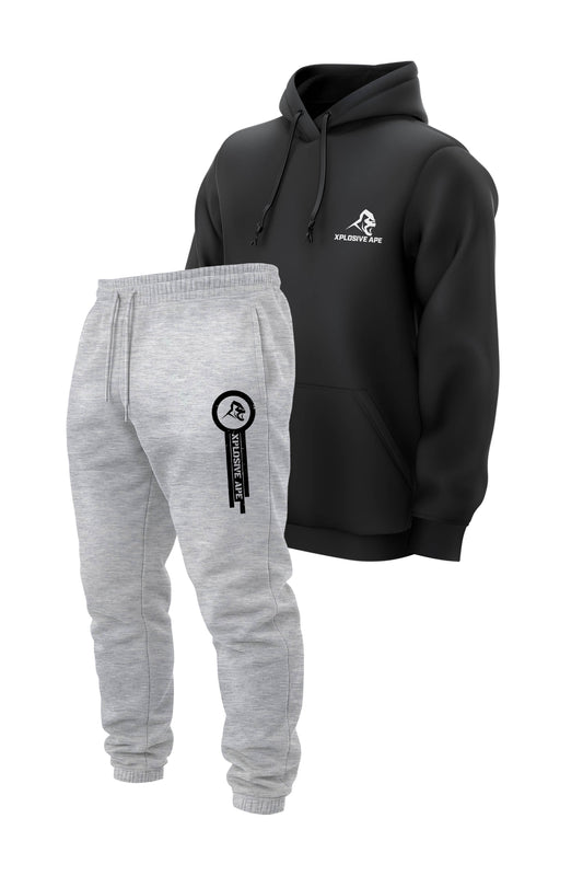 XAPE Classic String Hoodie & Panelled V2 Joggers Combo - Black/Ash Grey