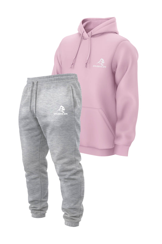 XAPE Classic String Hoodie & Classic Logo Joggers Combo - Light Pink/Ash Grey