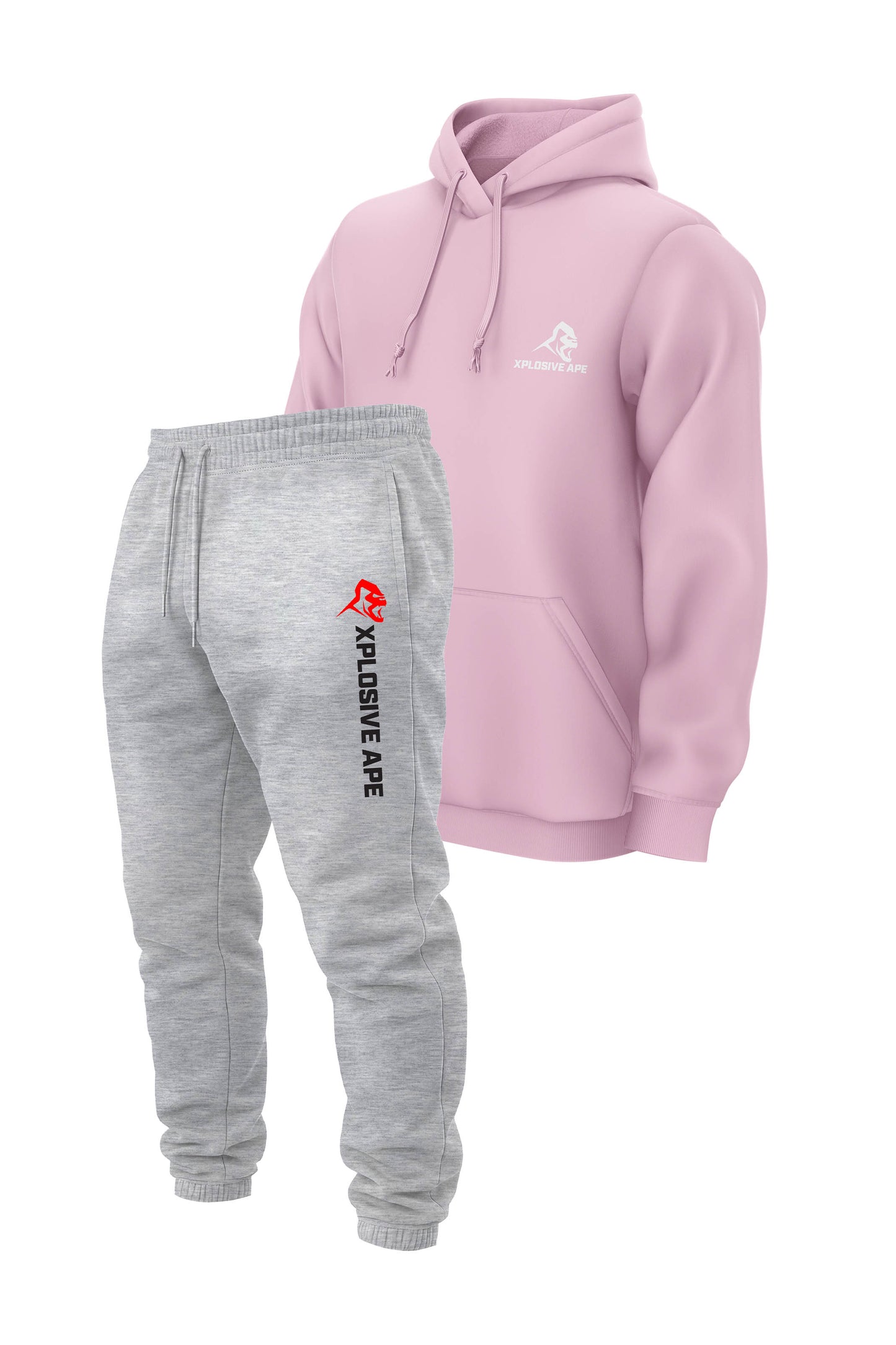 XAPE Classic String Hoodie & Originals V2 Joggers Combo - Light Pink/Ash Grey