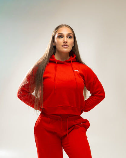 XAPE Core Logo Cropped String Hoodie - Red