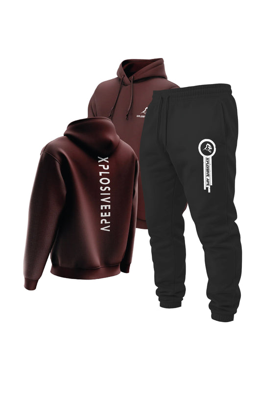 XAPE Futuristic Hoodie & Panelled Joggers Combo - Maroon/Black