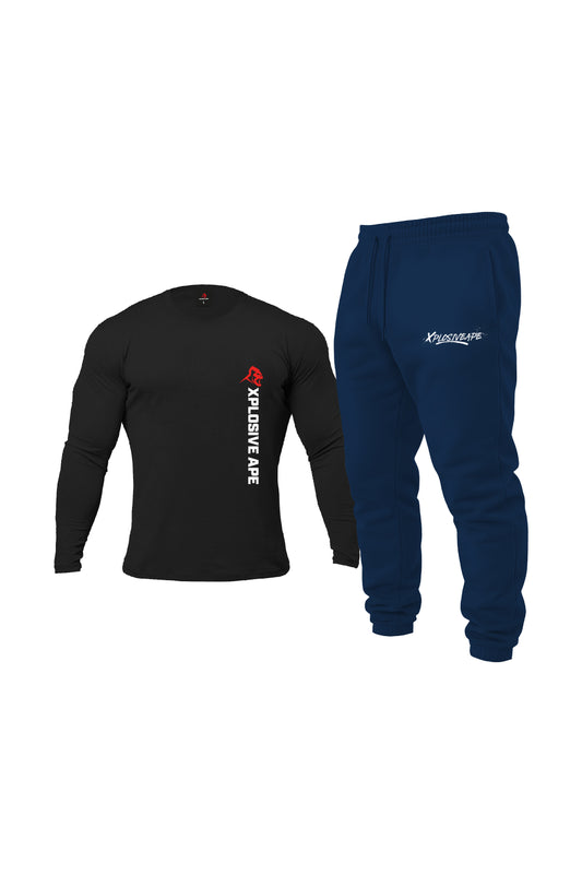 XAPE Black Originals Long Sleeve Tee & Navy Desolate Joggers Combo