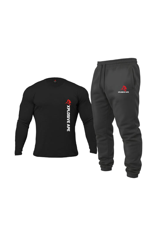 XAPE Black Originals Long Sleeve Tee & Charcoal Classic Joggers Combo