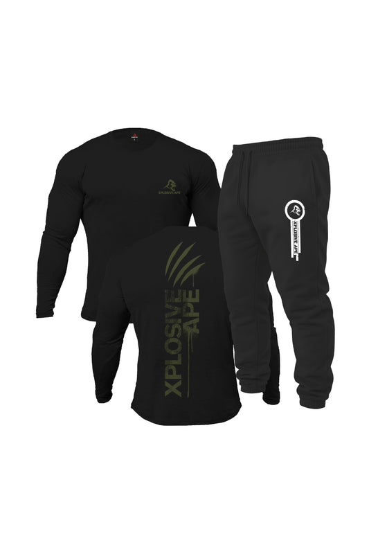 XAPE Black Claw Long Sleeve Tee & Panelled Joggers Combo