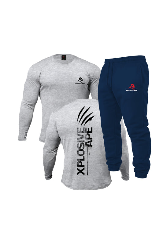 XAPE Grey Claw Long Sleeve Tee & Navy Classic Joggers Combo
