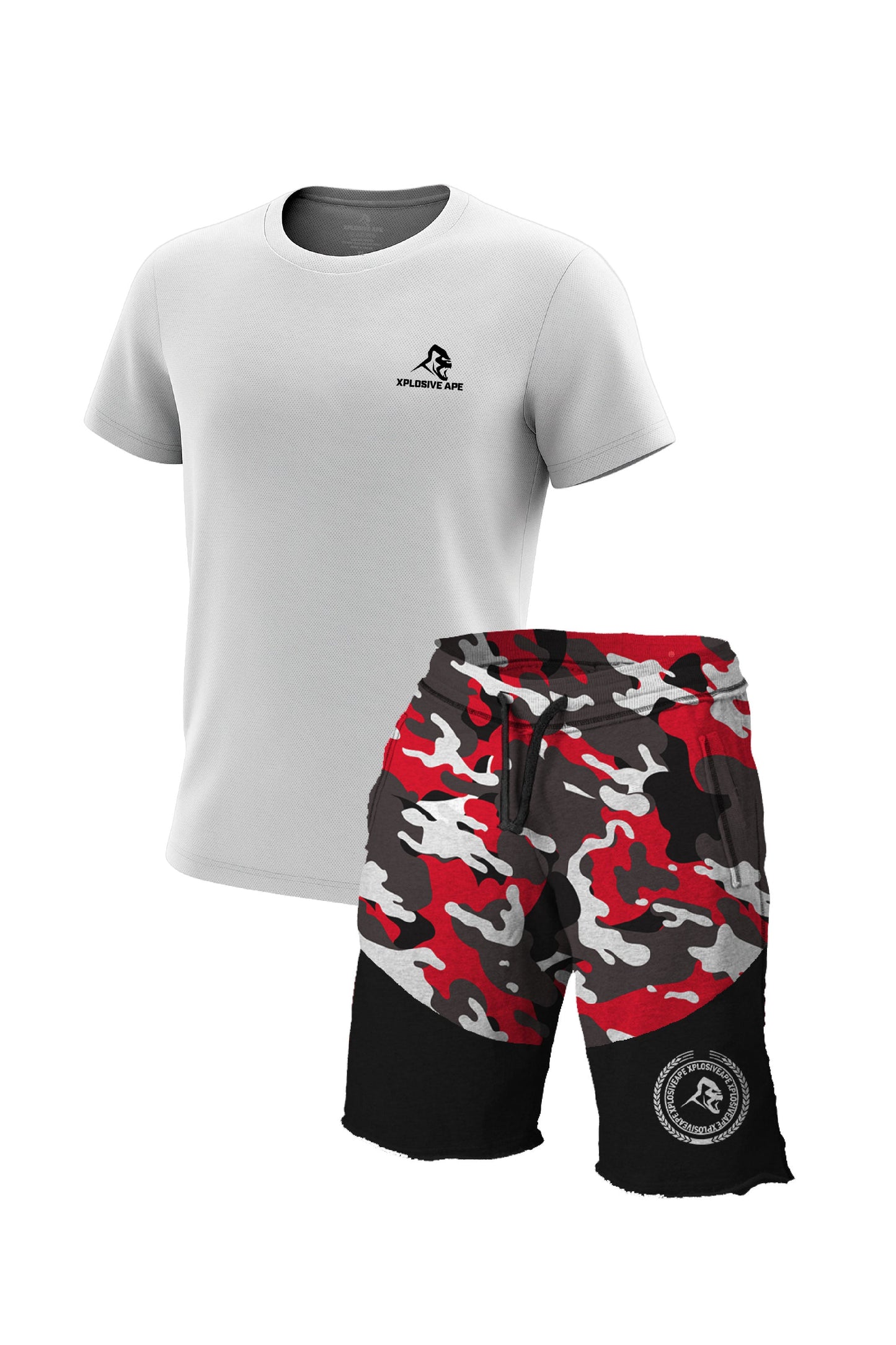 XAPE Prime Tech Tee & Century Camo Rag Shorts Combo - White/Red