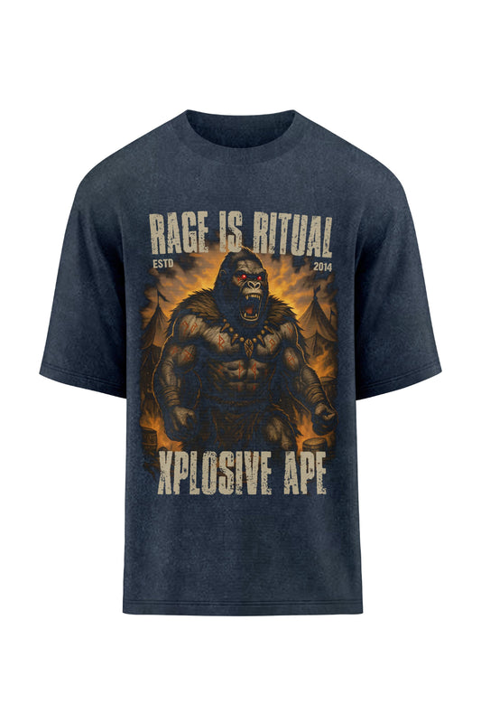 XAPE Rage Ritual Oversized Tee - Acid Wash Black
