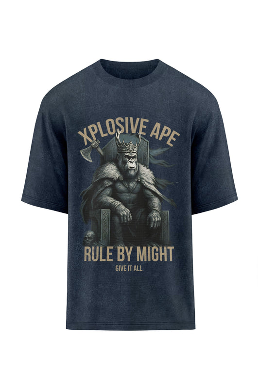 XAPE Rule By Might Oversized Tee - Acid Wash Black