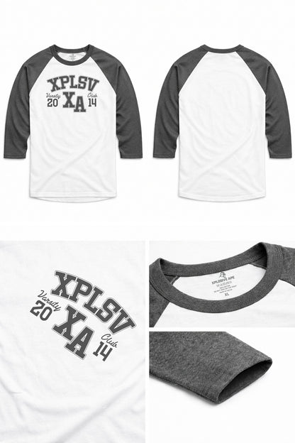 XAPE Speed Camp Raglan 3/4 Sleeve Tee - White/Dark Heather