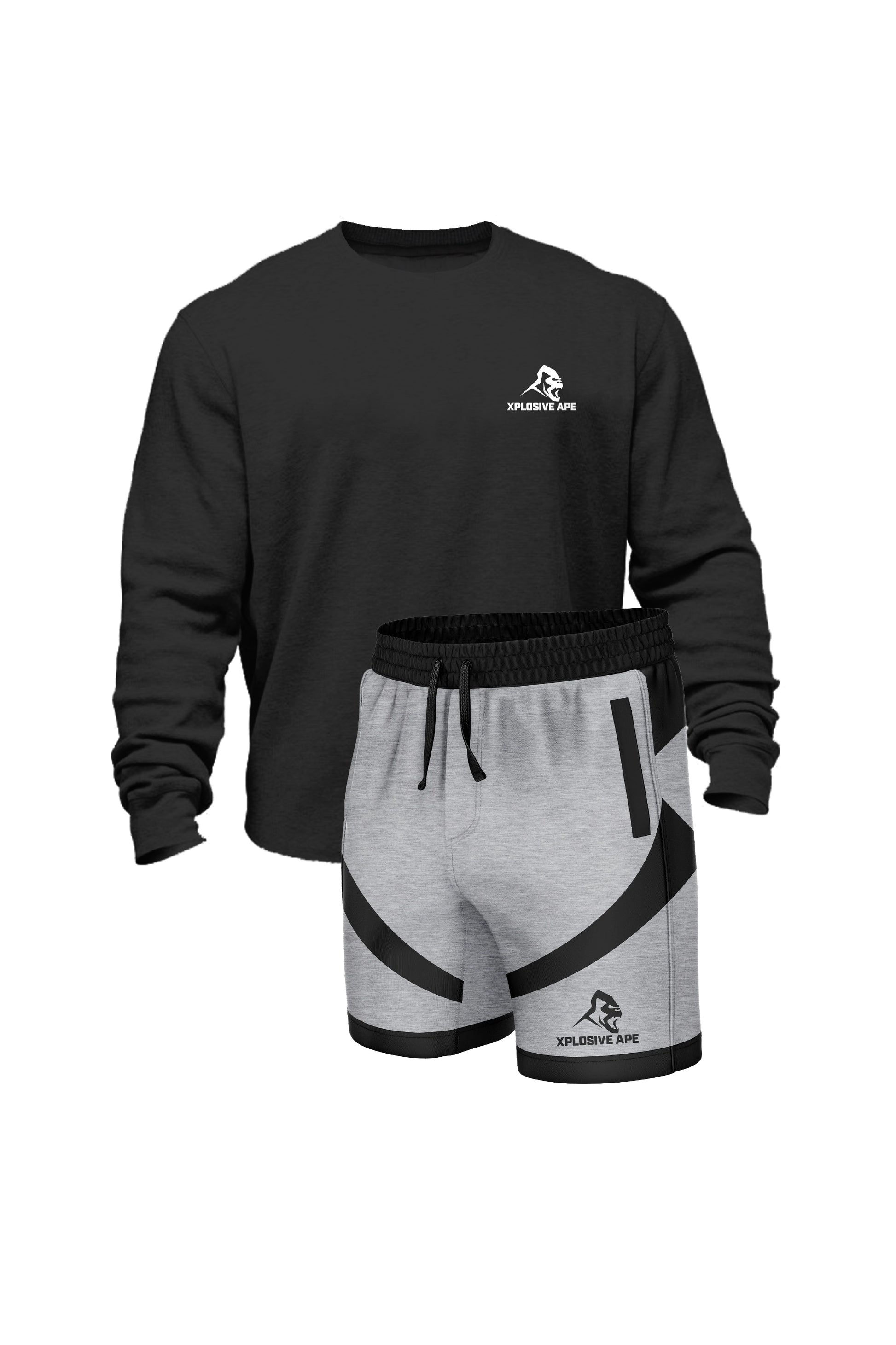 XAPE Black Classic Logo Sweatshirt & Grey Apollo Shorts Combo