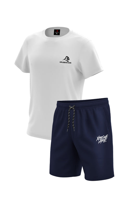 XAPE Essential Tee & Classic Brush Script Shorts Combo - White/Navy