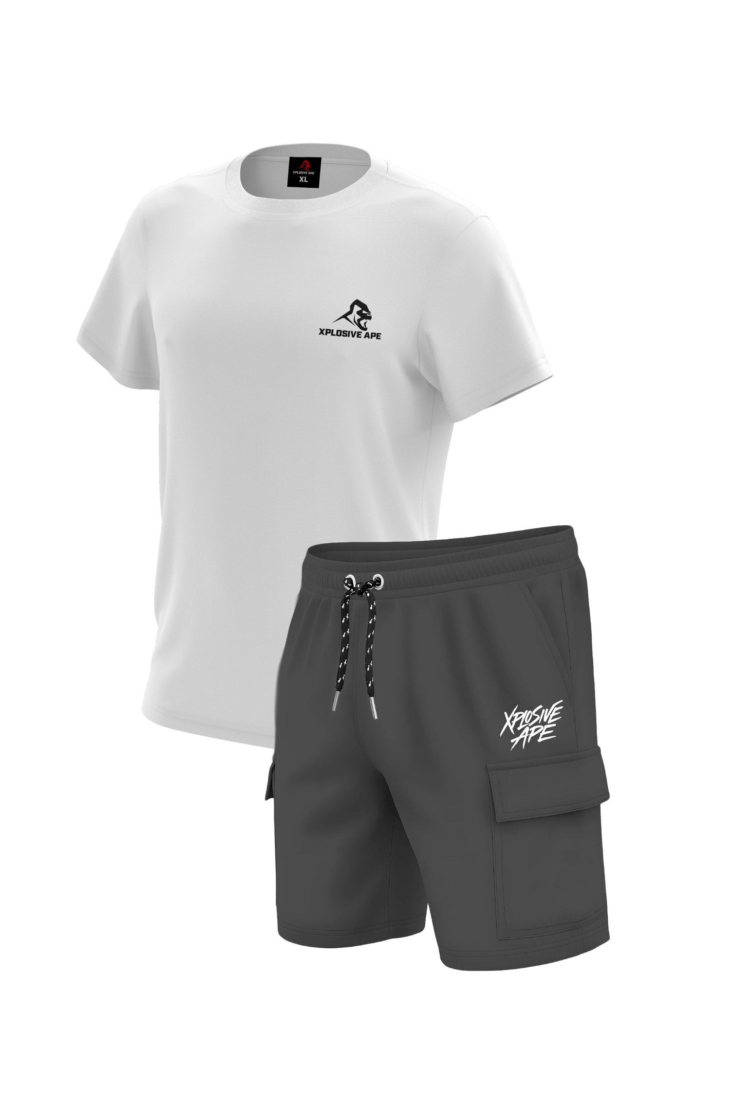 XAPE Essential Tee & Prime Cargo Shorts Combo - White/Dark Grey