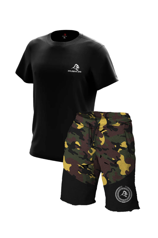XAPE Essential Tee & Century Camo Rag Shorts Combo - Black/Green