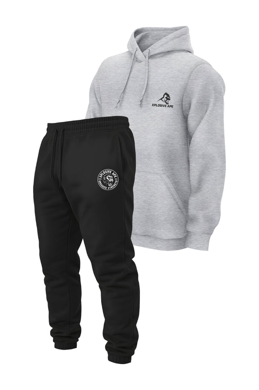 XAPE Classic V2 String Hoodie & Uncaged Strength Joggers Combo - Heather Grey/Black