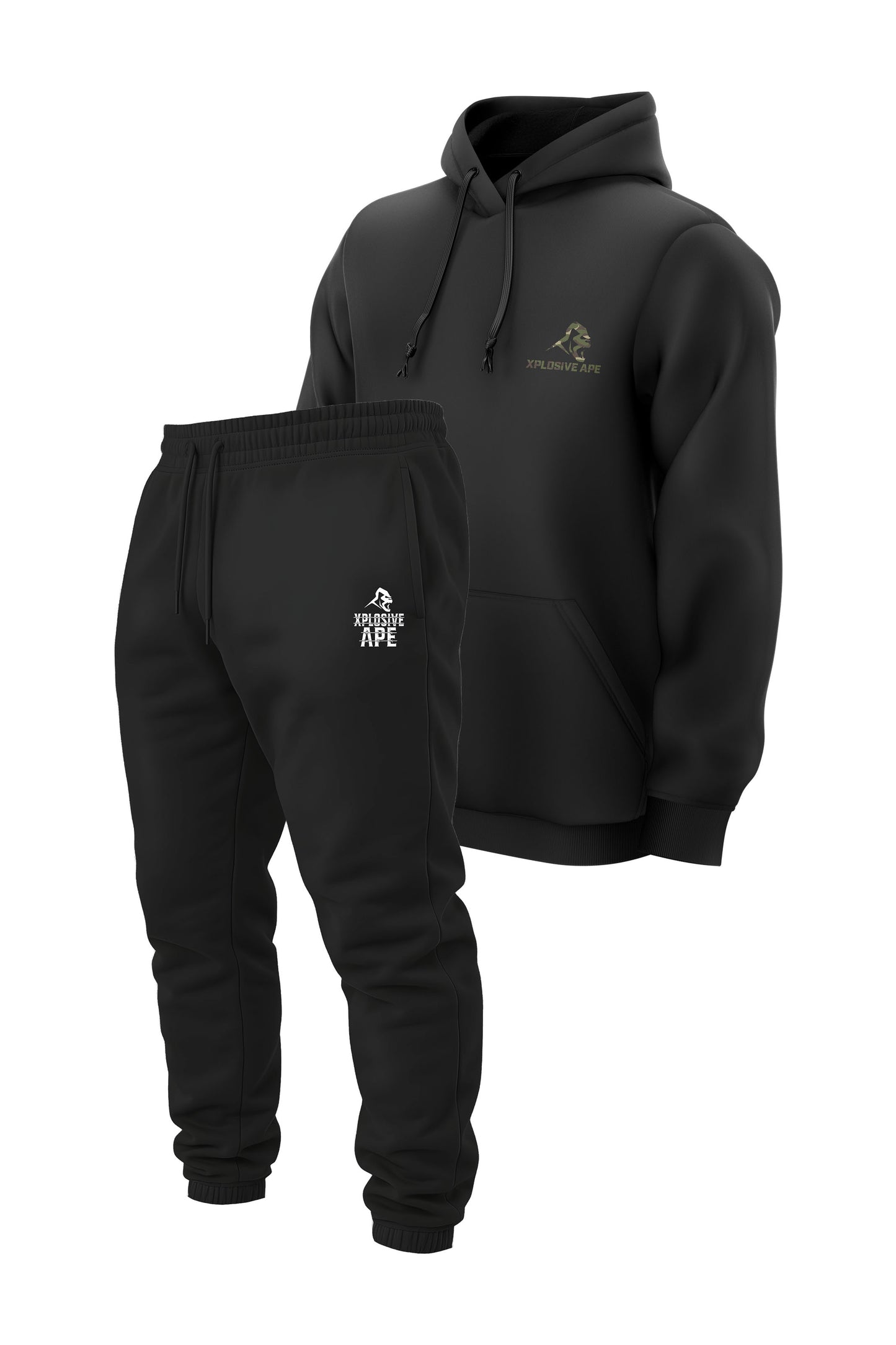 XAPE Essential Camo String Hoodie & Classic Barbed Logo Joggers Combo - Black