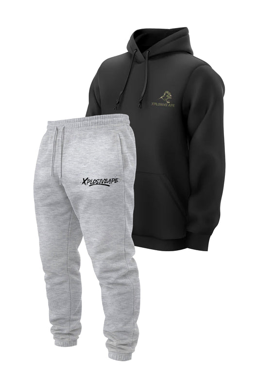 XAPE Essential Camo String Hoodie & Desolate V2 Joggers - Black/Ash Grey