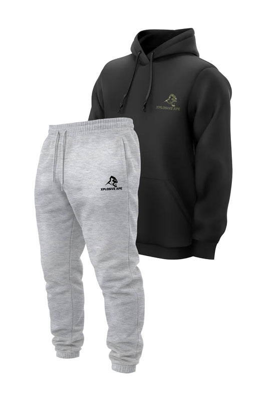 XAPE Essential Camo String Hoodie & Prime Logo V2 Joggers - Black/Sports Grey