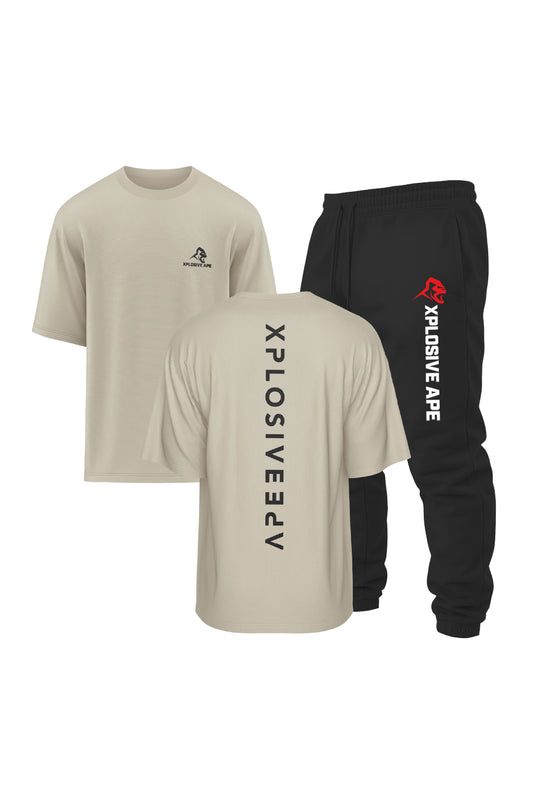 XAPE Futuristic V2 Oversized Tee & Originals V2 Joggers Combo - Sand/Black