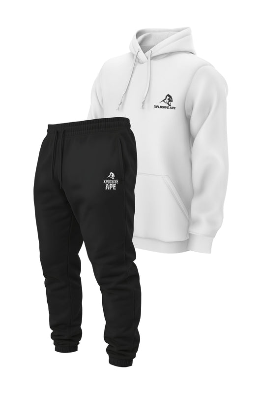 XAPE Prime String Hoodie & Classic Barbed Logo Joggers Combo - White/Black