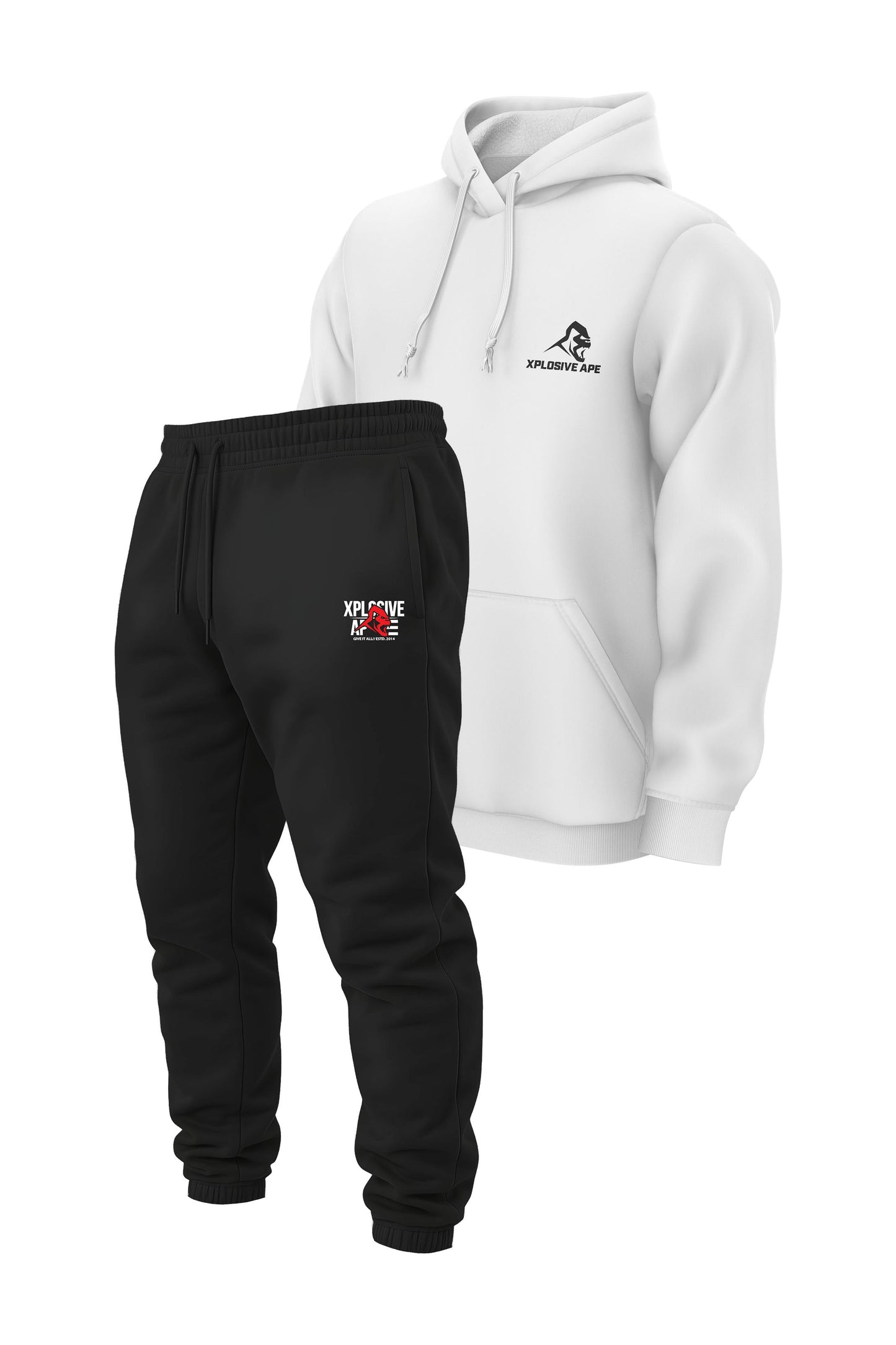 XAPE Prime String Hoodie & Stacked Logo Joggers Combo - White/Black