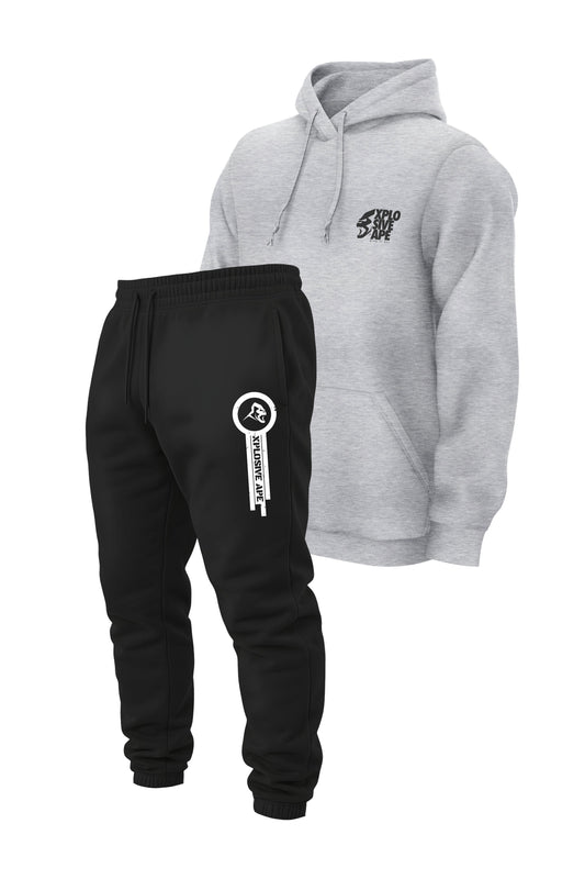 XAPE Ultimate Ape V2 String Hoodie & Panelled V2 Joggers Combo - Heather Grey/Black