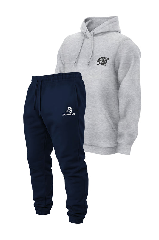 XAPE Ultimate Ape V2 String Hoodie & Prime Logo V2 Joggers Combo - Heather Grey/Navy