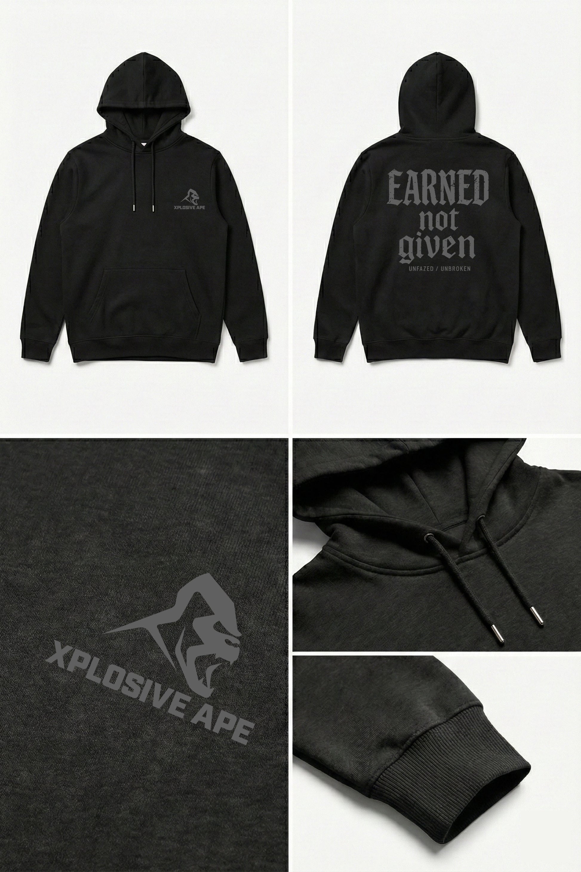 XAPE Earned Not Given String Hoodie - Black