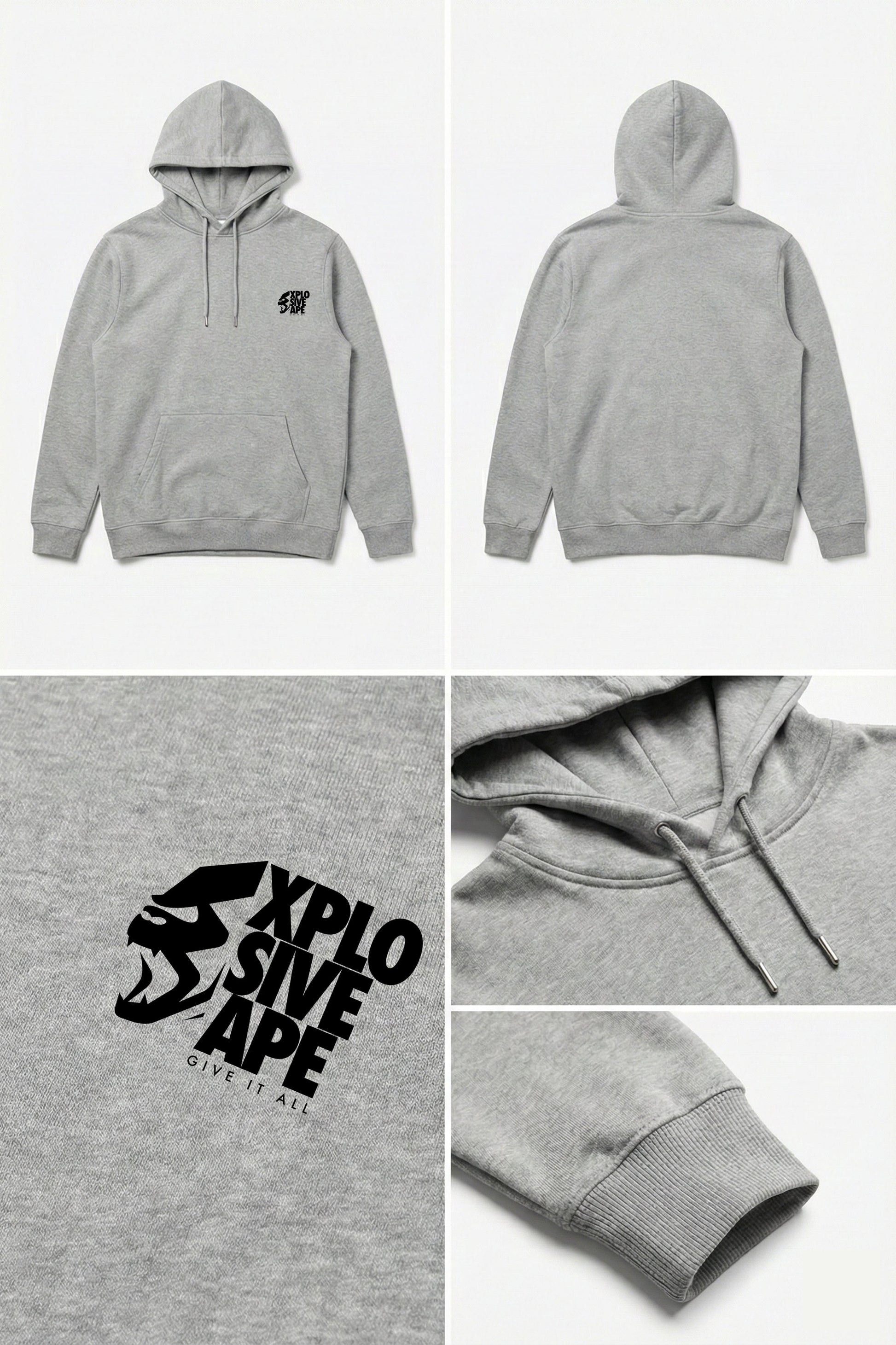 XAPE Ultimate Ape V2 String Hoodie - Heather Grey