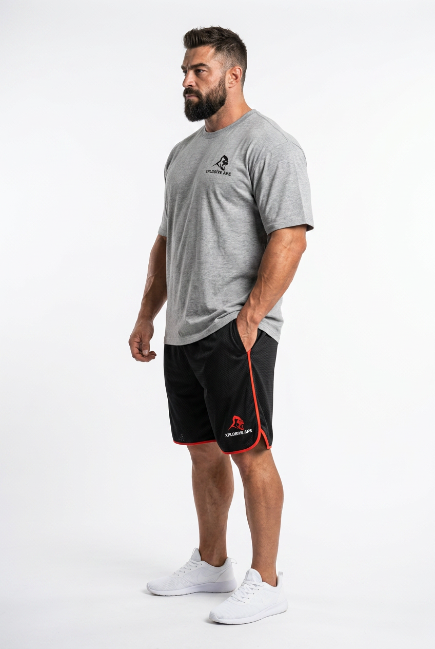 XAPE Essential Tee & Strike Elite Shorts Combo - Sports Grey/Black Red