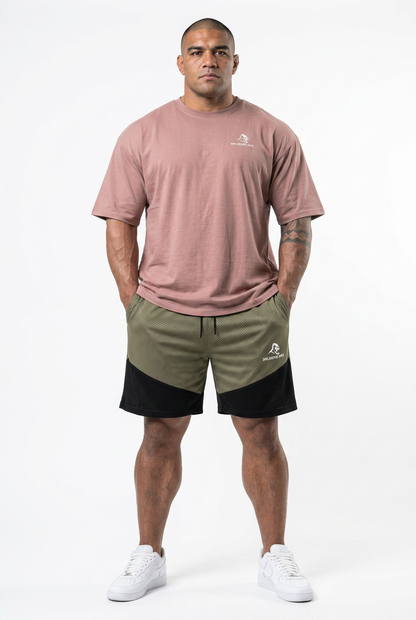 XAPE Smackdown OS Tee & Rogue Combat Shorts Combo - Dusty Pink/Khaki