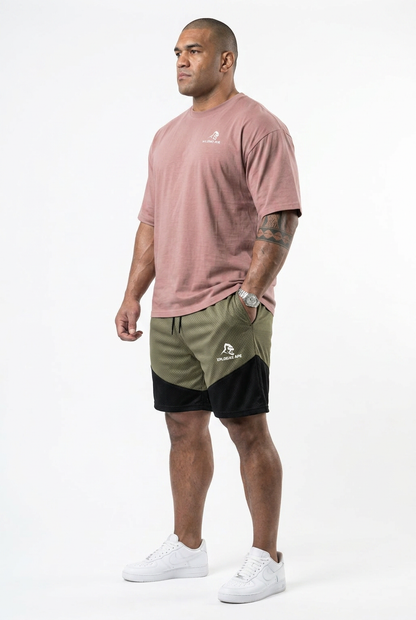 XAPE Smackdown OS Tee & Rogue Combat Shorts Combo - Dusty Pink/Khaki