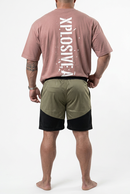 XAPE Smackdown OS Tee & Rogue Combat Shorts Combo - Dusty Pink/Khaki