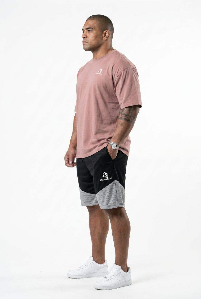 XAPE Smackdown OS Tee & Rogue Combat Shorts Combo - Dusty Pink/Grey