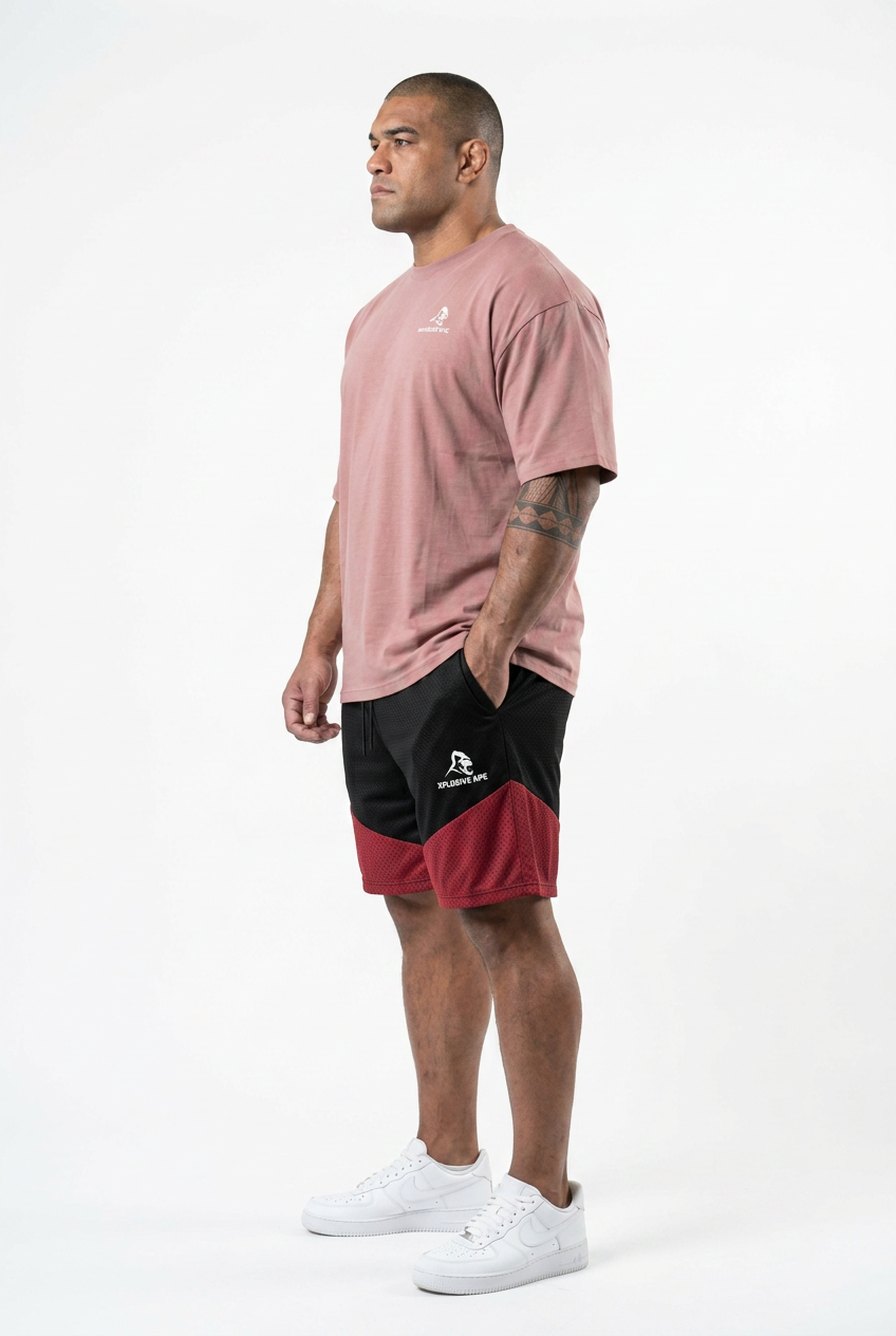 XAPE Smackdown OS Tee & Rogue Combat Shorts Combo - Dusty Pink/Red