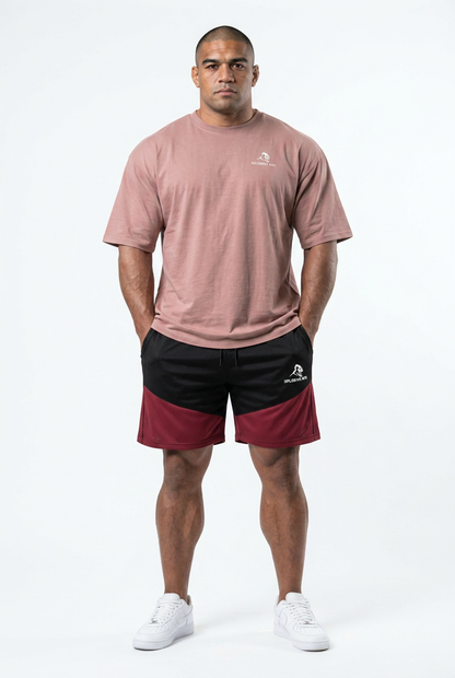 XAPE Smackdown OS Tee & Rogue Combat Shorts Combo - Dusty Pink/Red