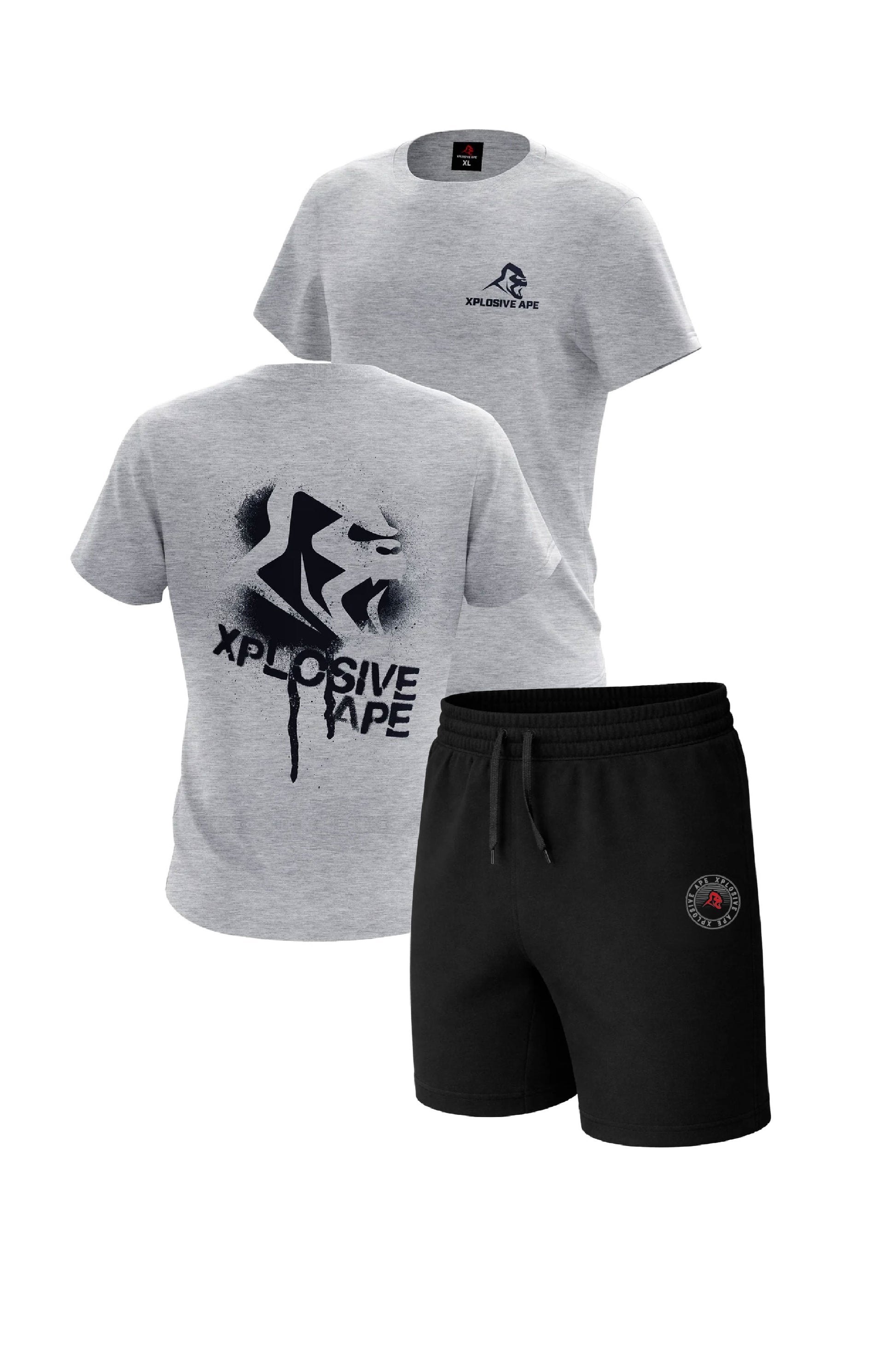 XAPE Canister Tee & Venus Oversized Shorts Combo - Sports Grey/Black