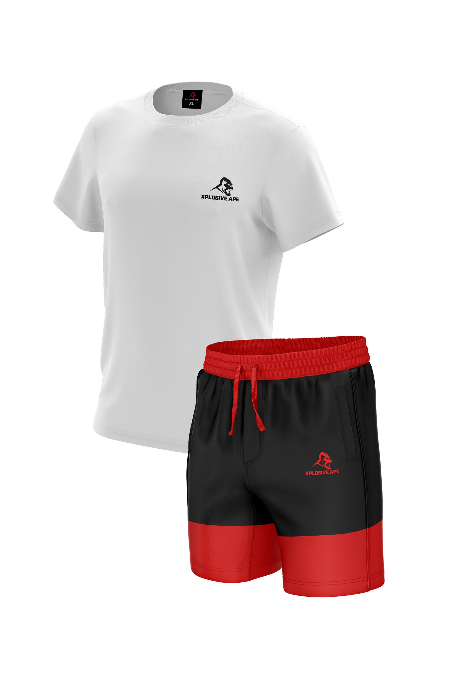 XAPE White Essential Tee & Red Elite Shorts Combo