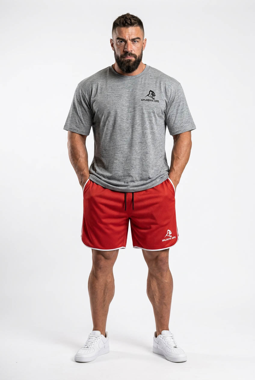 XAPE Essential Tee & Strike Elite Shorts Combo - Sports Grey/Red