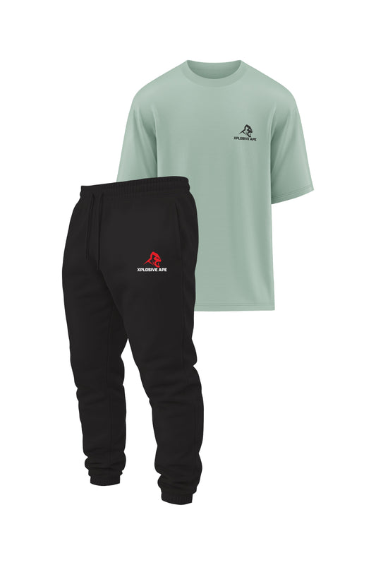 XAPE Classic Oversized Tee & Classic Joggers Combo - Sage/Black